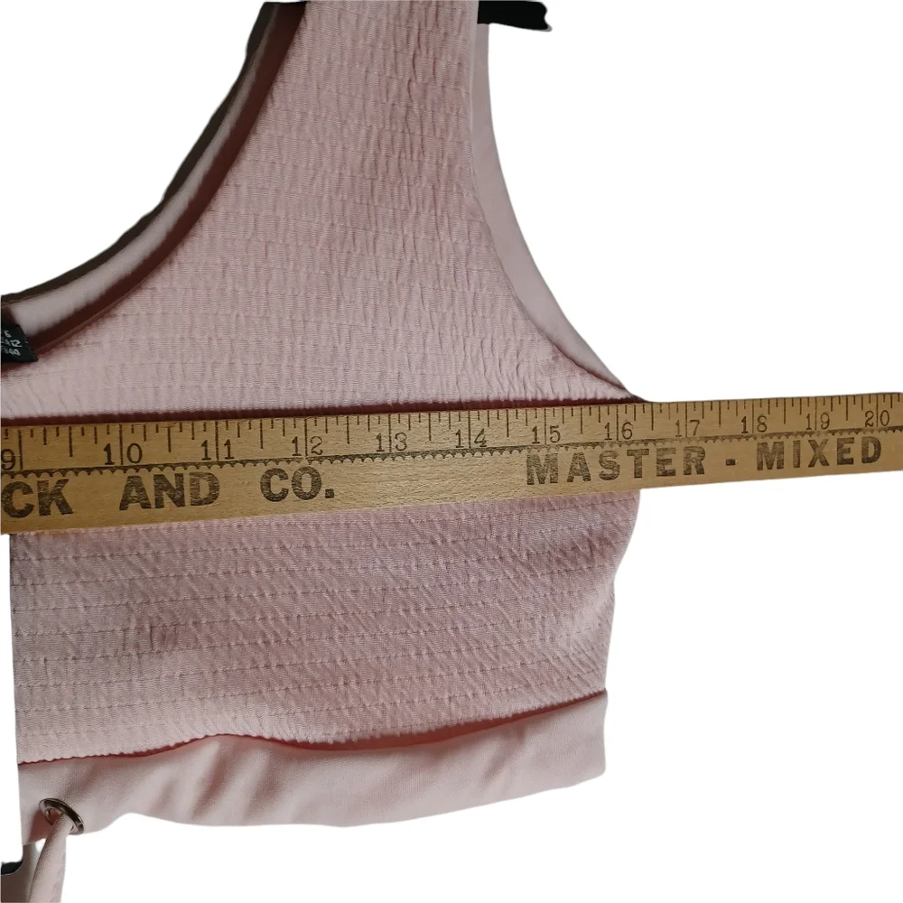 PRETTYLITTLETHING Baby Pink Crinkle Scoop Neck Drawstring Bikini Top 12 L NWT